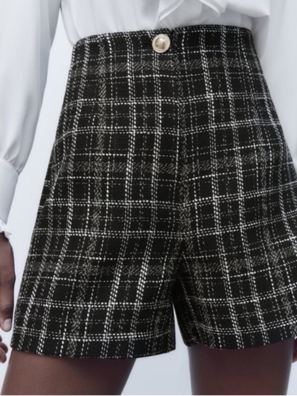 Zara Black & White Plaid High-Waist Tailored Shorts